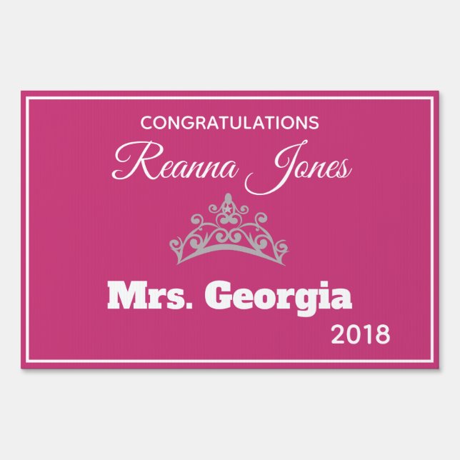 Mrs. Miss America style Pageant Congrats Yard Sign (Front)