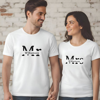 Mrs | Misses Family Name Custom Couples Womens T-Shirt