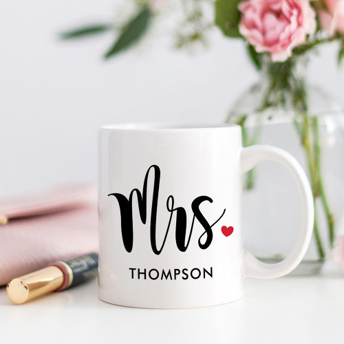 Mrs Modern Black Script Personalized Wedding Coffee Mug