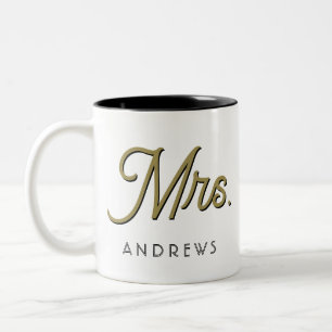 Mrs Modern Black Script Personalized Wedding Two-Tone Coffee Mug