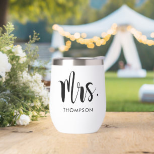 Mrs Modern Black Script Wedding Custom Thermal Wine Tumbler