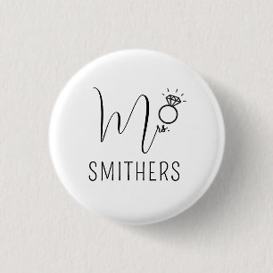 Mrs Modern Black Script Wedding Newlywed Monogram Button