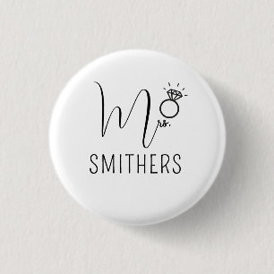 Mrs Modern Black Script Wedding Newlywed Monogram Button