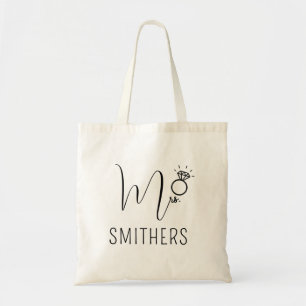 Mrs. Modern Black Script Wedding Newlywed Monogram Tote Bag