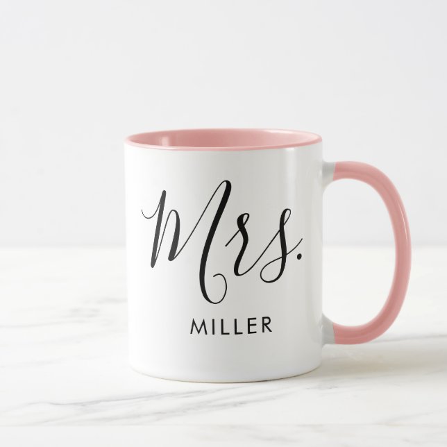 Mrs. Modern Elegant Script Monogram Wedding Mug (Right)