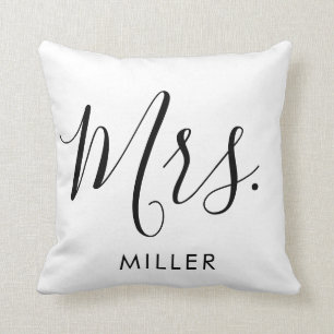 Mrs. Modern Elegant Script Monogram Wedding Throw Pillow