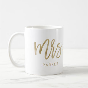 Mrs. Modern Gold Script and Last Name Coffee Mug