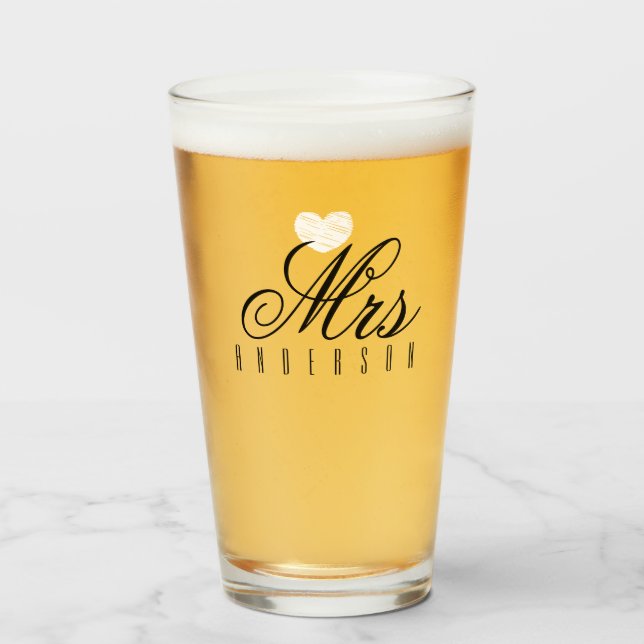 Mrs Modern Script Custom Wedding Glass (Front Filled)