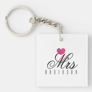 Mrs Modern Script Custom Wedding Keychain