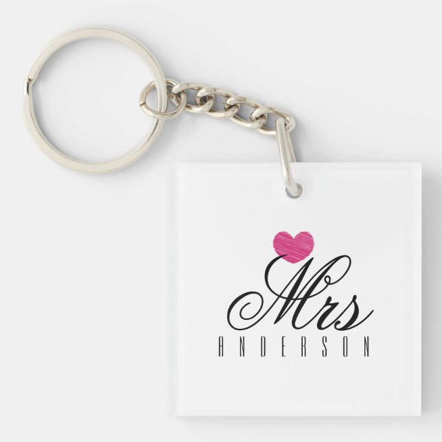 Mrs Modern Script Custom Wedding Keychain (Front)