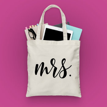 Mrs. Modern Wedding Script Tote Bag by girlygirlgraphics at Zazzle
