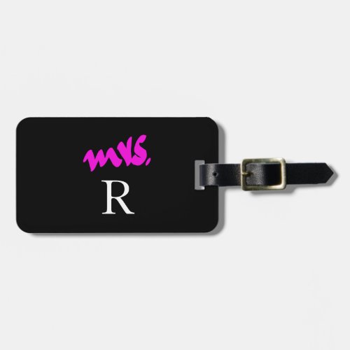 Mrs Monogram Initial Pink Black White Gift Favor Luggage Tag