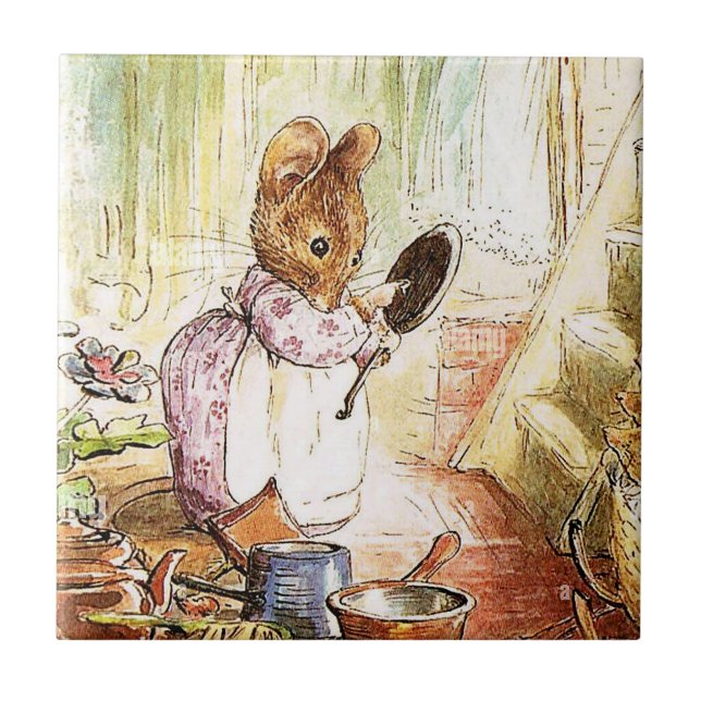 “Mrs Mouse Cleans Pots and Pans” by Beatrix Potter Ceramic Tile (Front)
