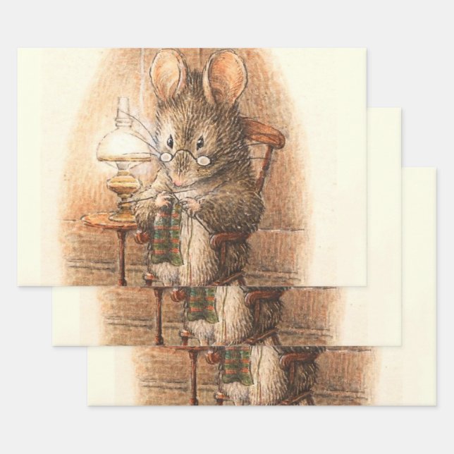 “Mrs Mouse Knitting” by Beatrix Potter Wrapping Paper Sheets (Set)