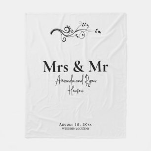 Mrs. & Mr. Bridal Couple Minimalist Wedding Gift Fleece Blanket