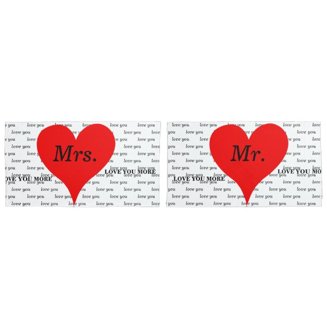 Mrs. Mr. Red Hearts Love Pillow Case (Front-Set)