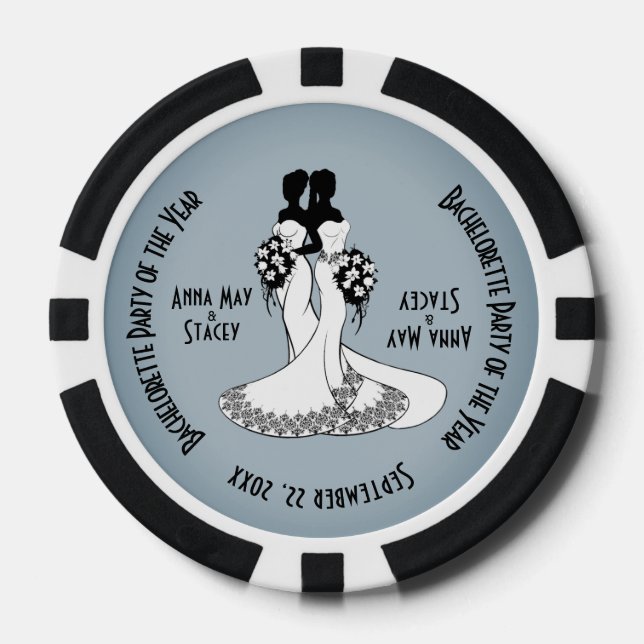 Mrs. & Mrs. Bachelorette Party Poker Chips (Front)