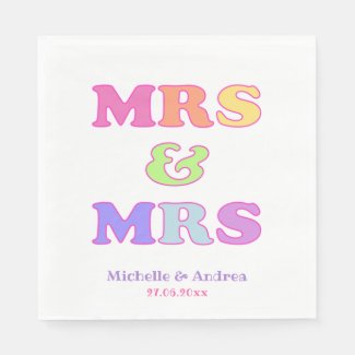 Mrs & Mrs | Cute Colorful Gay Wedding Napkins