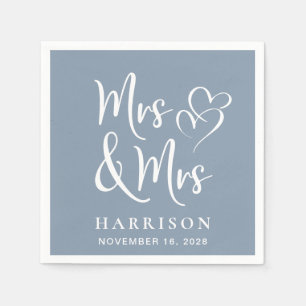 Mrs Mrs Dusty Blue Wedding Reception Napkins