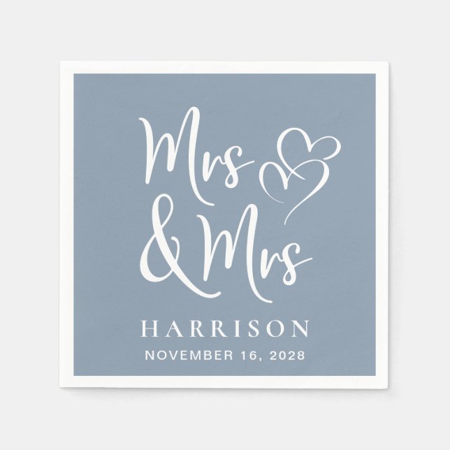 Mrs Mrs Dusty Blue Wedding Reception Napkins (Front)