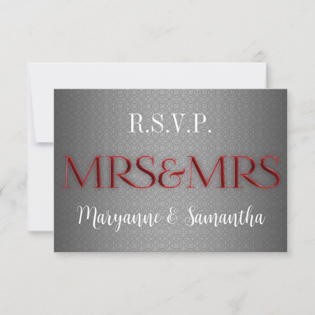 Mrs & Mrs Gay Lesbian Wedding RSVP in Silver (Front)