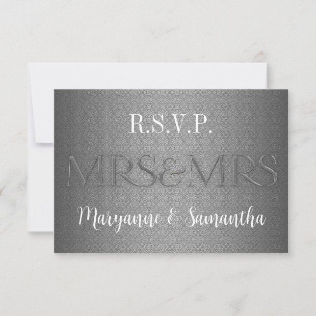 Mrs & Mrs Gay Lesbian Wedding RSVP in Silver (Front)