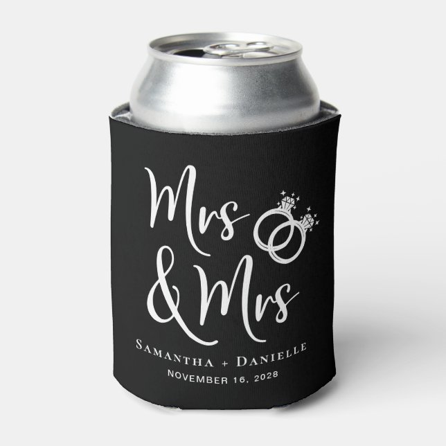 Mrs & Mrs Lesbian Black Wedding Favor Can Cooler (Can Front)
