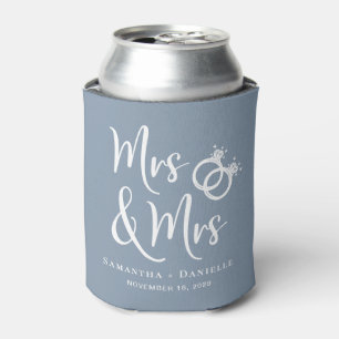 Mrs & Mrs Lesbian Dusty Blue Wedding Favor Can Cooler