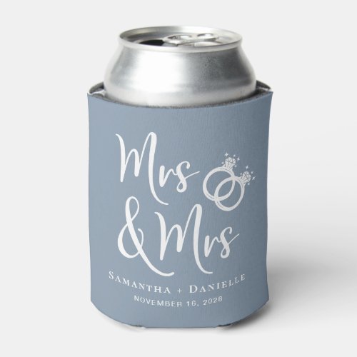 Mrs  Mrs Lesbian Dusty Blue Wedding Favor Can Cooler