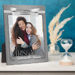 Mrs & Mrs Lesbian Gay Wedding Silver Photo Frame<br><div class="desc">Lovely gift for the lesbian newlyweds. Add a wedding photo and their last name,  or first names if they aren't taking one name. Done in an elegant silver print and bow. Great gay wedding gift or anniversary gift for the brides.</div>