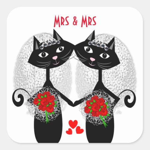 Mrs  Mrs Lesbian Marriage Cat Cute Brides Wedding Square Sticker