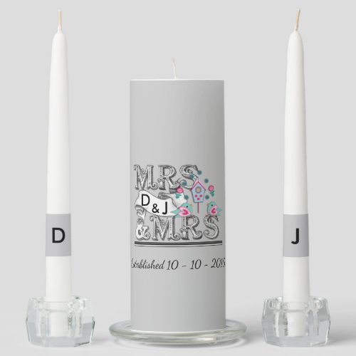 Mrs  Mrs Lesbian Marriage Wedding Personalized Unity Candle Set