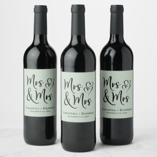Mrs  Mrs Lesbian Sage Green Wedding Wine Label