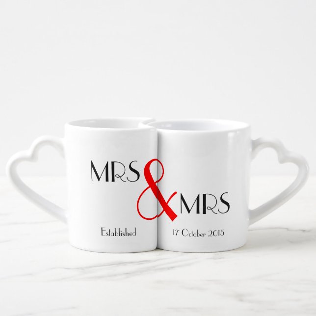 Mrs & Mrs Lesbian Wedding Gift Coffee Mug Set (Back Nesting)