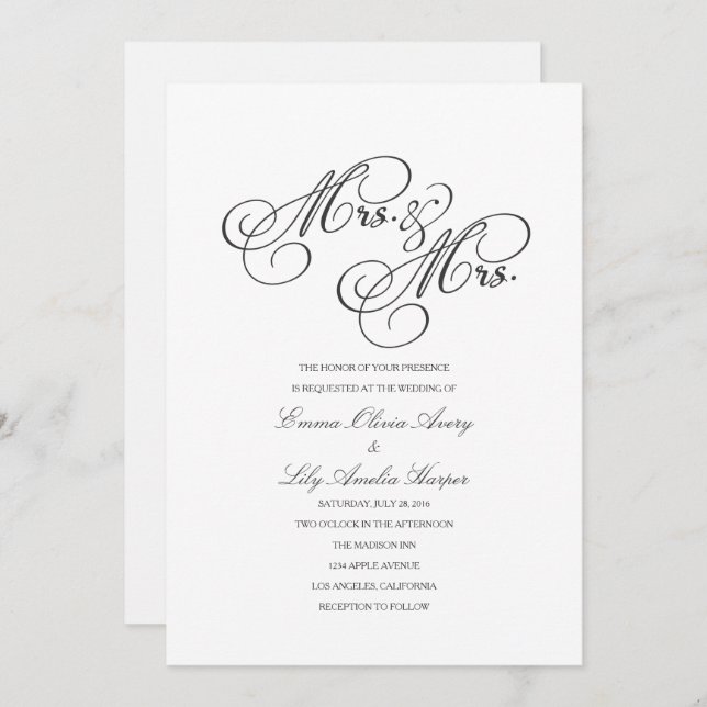 Mrs. & Mrs. | Lesbian Wedding Invite (Front/Back)