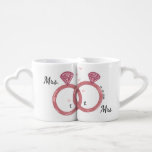 Mrs & Mrs Lesbian Wedding Rings Coffee Mug Set<br><div class="desc">A fully customizable lesbian wedding mug set for Mrs and Mrs getting married. A cute but lovely gay wedding gift that will brighten the newlyweds' mornings. Pink wedding rings with customizable names initials and dates.</div>