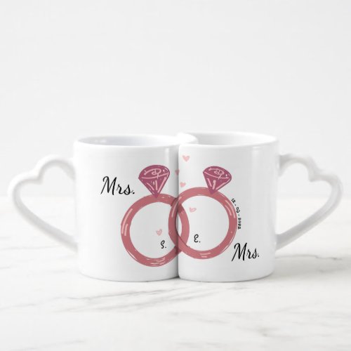 Mrs  Mrs Lesbian Wedding Rings Coffee Mug Set