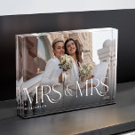 Mrs Mrs Newlywed Gift Modern Couple Photo Keepsake<br><div class="desc">Minimal and modern newlywed couple's photo block. Simple and modern design with a full photo design. Customize with your special photo,  year,  and name. "Mrs & Mrs" photo overlay in an elegant typography. A perfect keepsake for couples celebrating their marriage as Mrs and Mrs.</div>