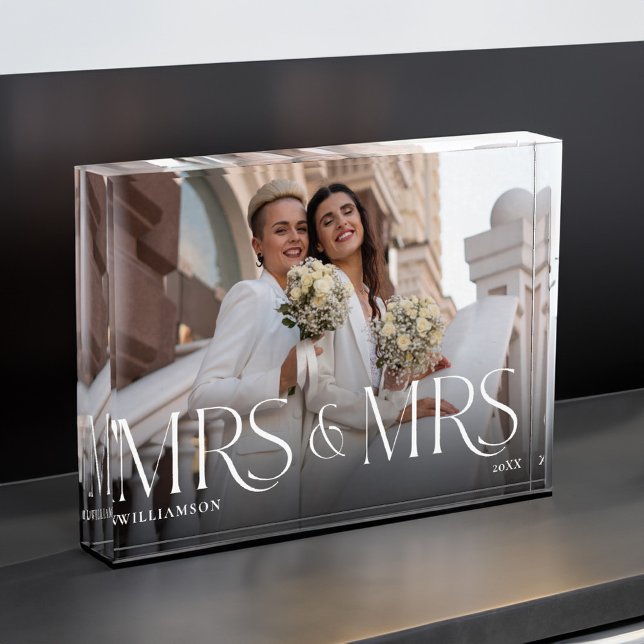 Mrs Mrs Newlywed Gift Modern Couple Photo Keepsake Block (Mrs Mrs Newlywed Gift Modern Couple Photo Keepsake)