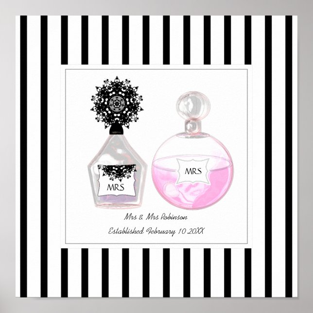 Mrs & Mrs Perfume Bottles Personalized Wedding Poster (Front)