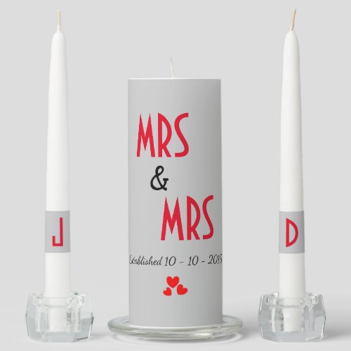 Mrs & Mrs Personalized Lesbian Wedding Gift Unity Candle Set