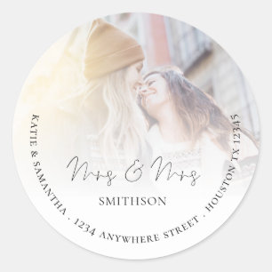 Mrs Mrs Photo Return Name Address Lesbian Wedding Classic Round Sticker