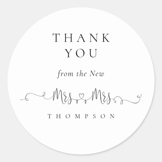 Mrs Mrs Ring Heart Script Lesbian Wedding Thanks Classic Round Sticker (Front)