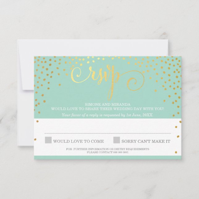 MRS & MRS RSVP REPLY rustic gold confetti mint (Front)