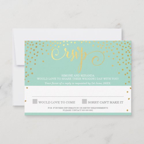 MRS  MRS RSVP REPLY rustic gold confetti mint