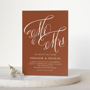 Mrs & Mrs Rustic Script Terracotta QR Code Wedding Invitation