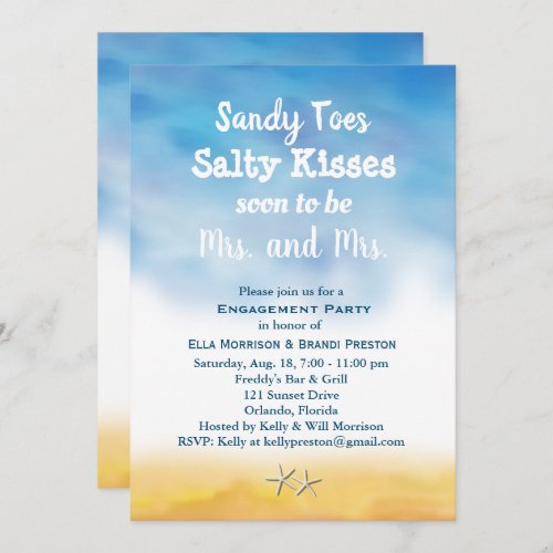 Mrs  Mrs Sandy Toes Engagement Party sky  sand Invitation