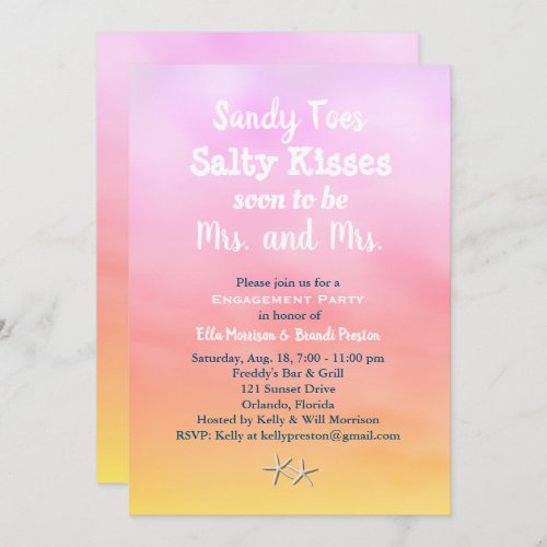 Mrs  Mrs Sandy Toes Engagement Party sunset Invitation