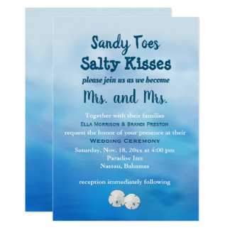 Mrs. & Mrs. Sandy Toes Wedding Invite sand dollars