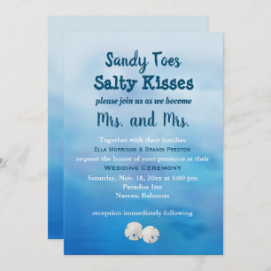 Mrs. & Mrs. Sandy Toes Wedding Invite sand dollars